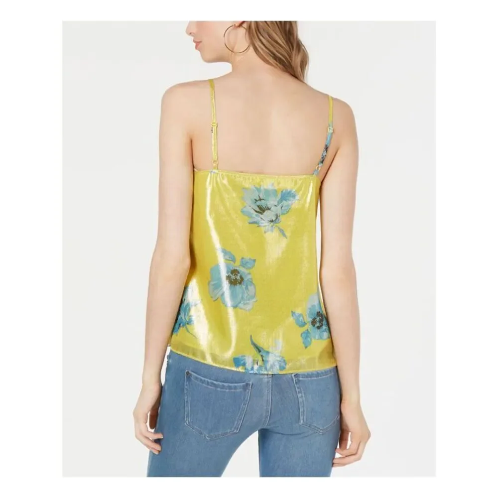 BAR III Womens Yellow Floral Spaghetti Strap V Neck Tank Top Size: XS - Picture 2 of 3